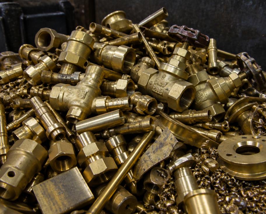 Brass fittings and components sorted as scrap