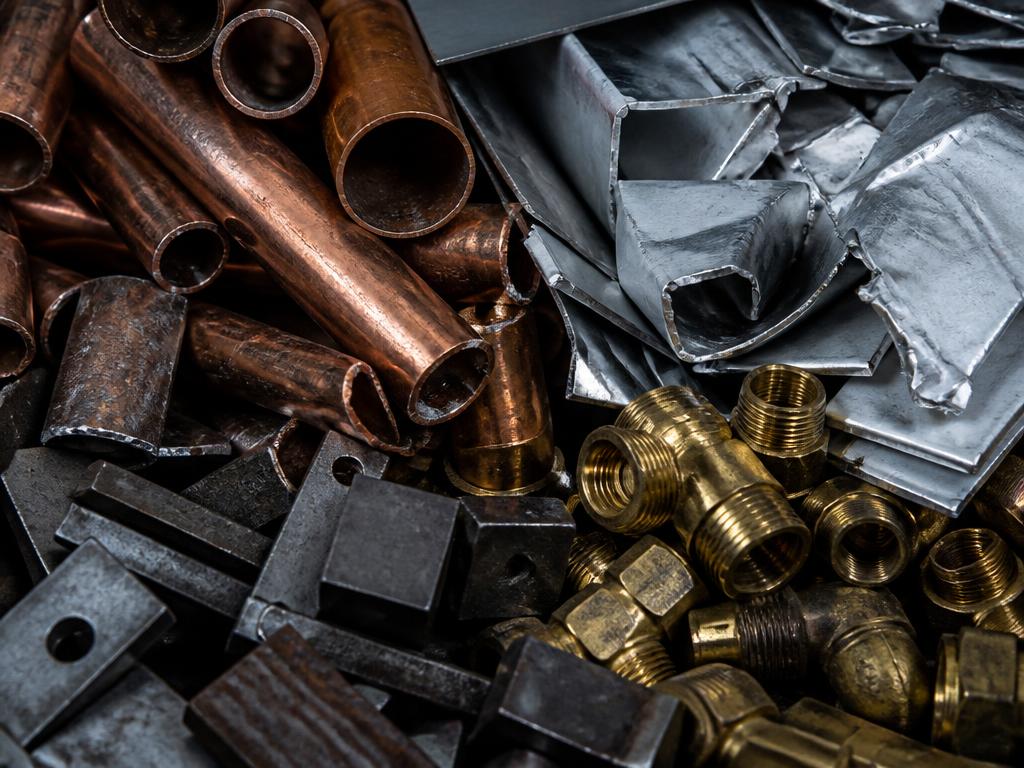 Sorted copper, aluminium, brass and steel scrap ready for weighment
